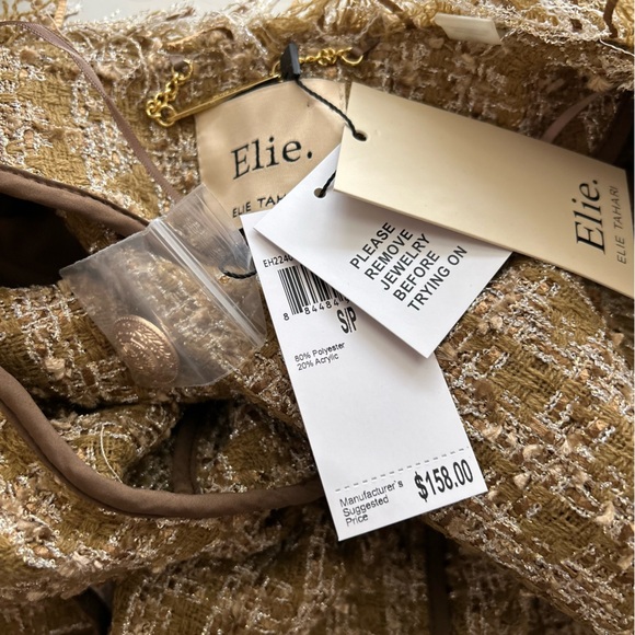 Elie Tahari Metallic Gold Tweed Long Coat Size Small NWT - Picture 8 of 8